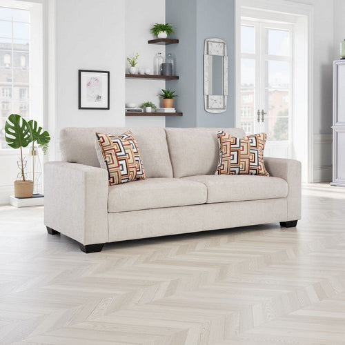 Ashley Avie Sofa, 2 Accent Pillows, 85 Inch, Soft White Ivory Polyester