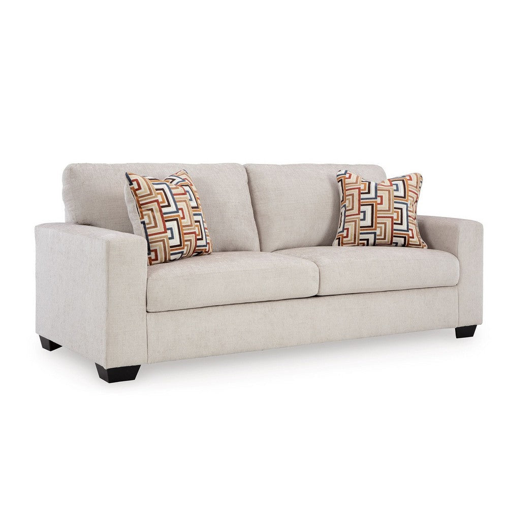 Ashley Avie Queen Sofa Sleeper, 2 Accent Pillows, Ivory Polyester 85 Inch