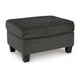 Ashley Erin Ottoman with Corner Block Frame, 33 Inch Dark Gray Polyester