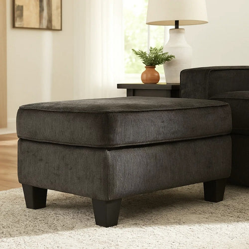 Ashley Erin Ottoman with Corner Block Frame, 33 Inch Dark Gray Polyester
