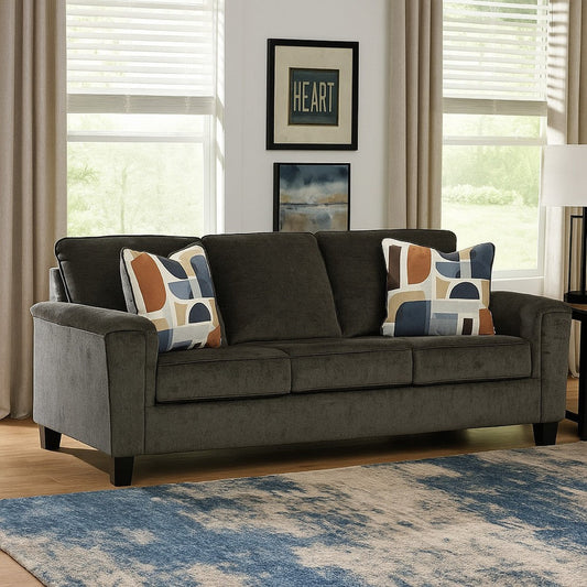 Ashley Erin Sofa, 2 Accent Throw Pillows, 89 Inch Plush Dark Gray Polyester