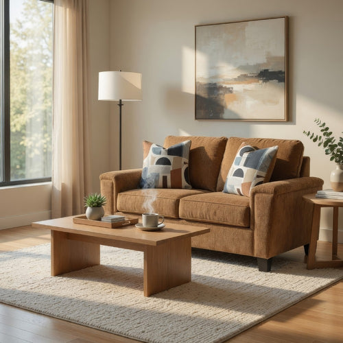 Ashley Erin Loveseat, 2 Accent Throw Pillows, 61 Inch Light Brown Polyester