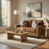 Ashley Erin Loveseat, 2 Accent Throw Pillows, 61 Inch Light Brown Polyester