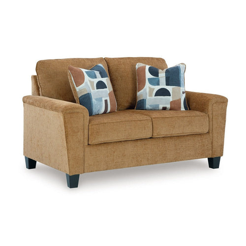 Ashley Erin Loveseat, 2 Accent Throw Pillows, 61 Inch Light Brown Polyester