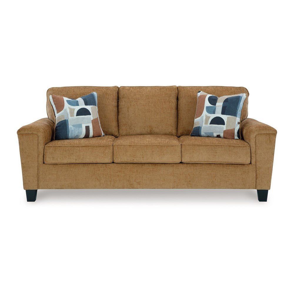 Ashley Erin Sofa, 2 Accent Throw Pillows, 89 Inch Plush Light Brown Polyester