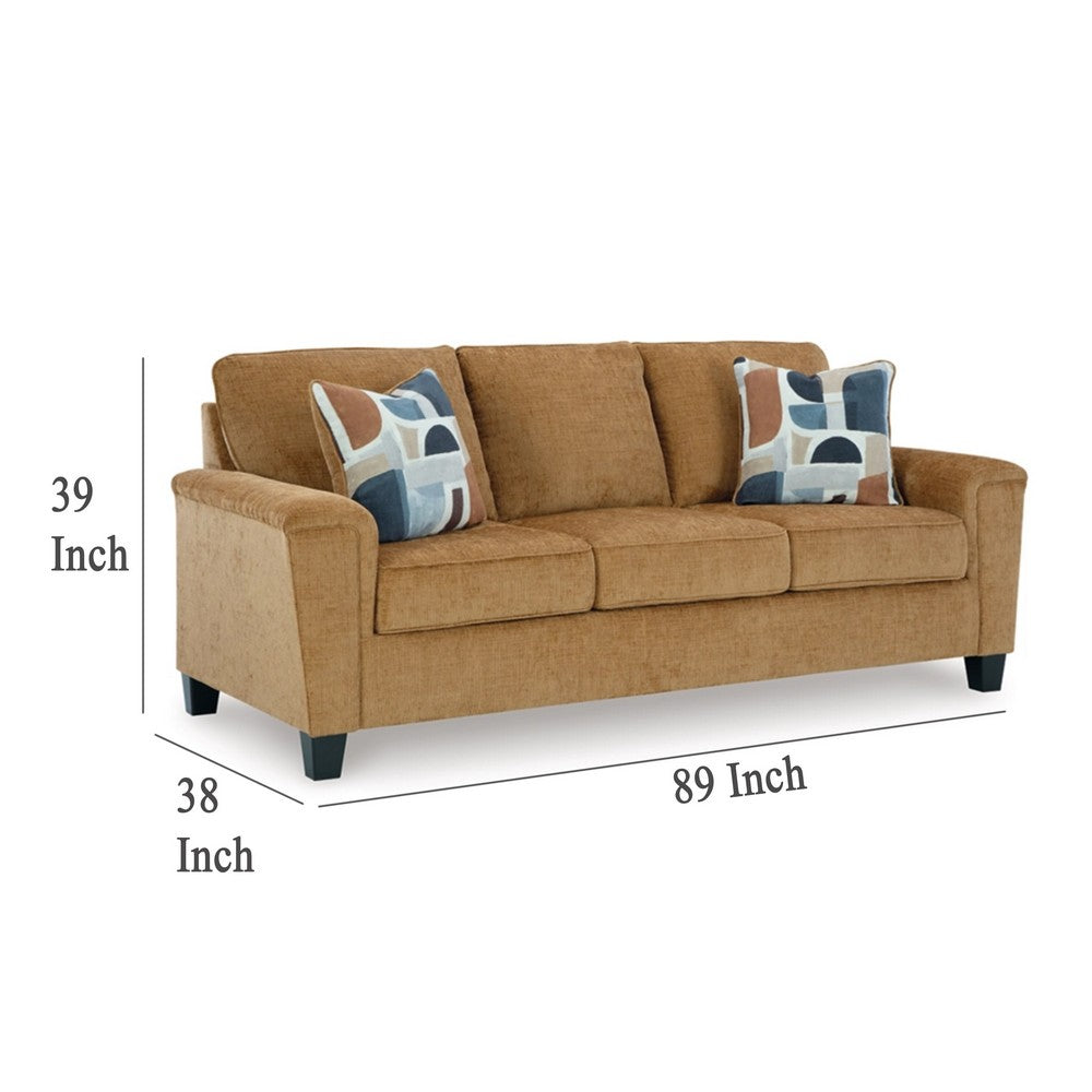 Ashley Erin Sofa, 2 Accent Throw Pillows, 89 Inch Plush Light Brown Polyester