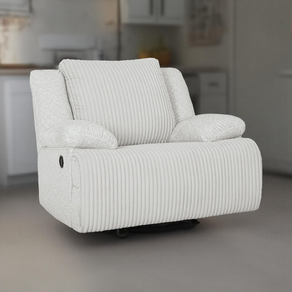Ashley Vincent Manual Rocker Recliner Chair, White Corduroy, Pillow Arms