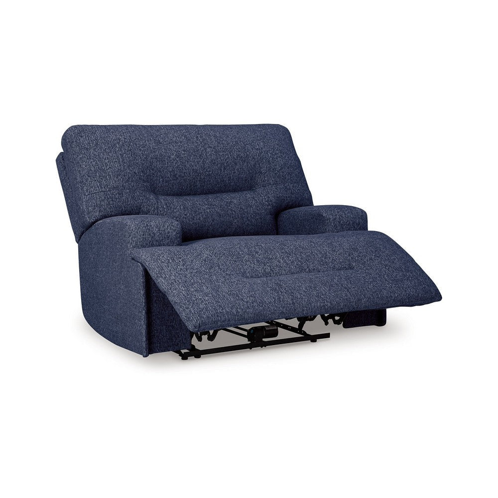 Ashley Marissa Wide Seat Power Recliner Chair Soft Navy Blue Polyester BM329050