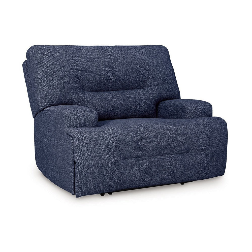 Ashley Marissa Wide Seat Power Recliner Chair Soft Navy Blue Polyester BM329050