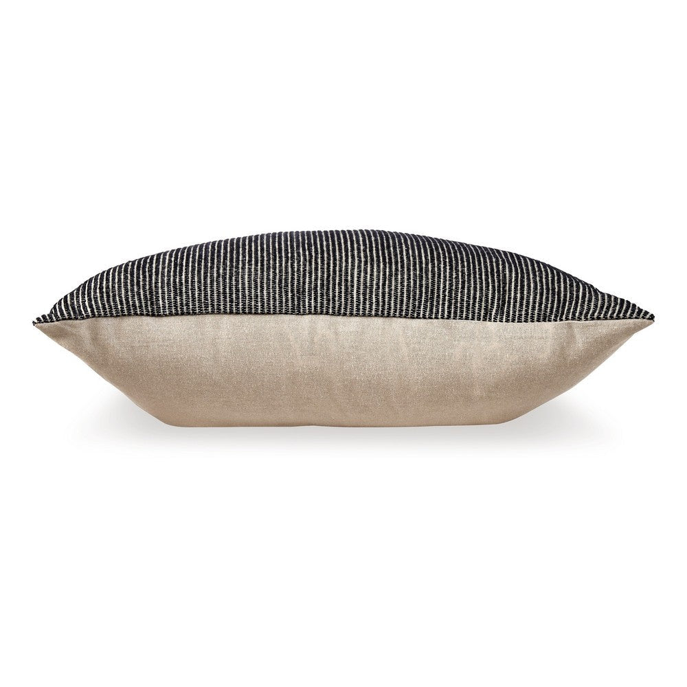 Ashley Square Accent Throw Pillow 20 Inch Striped Black Cotton Gray Brown BM329062