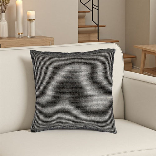Ashley Square Accent Throw Pillow, 20 Inch, Striped Black Cotton, Gray Brown