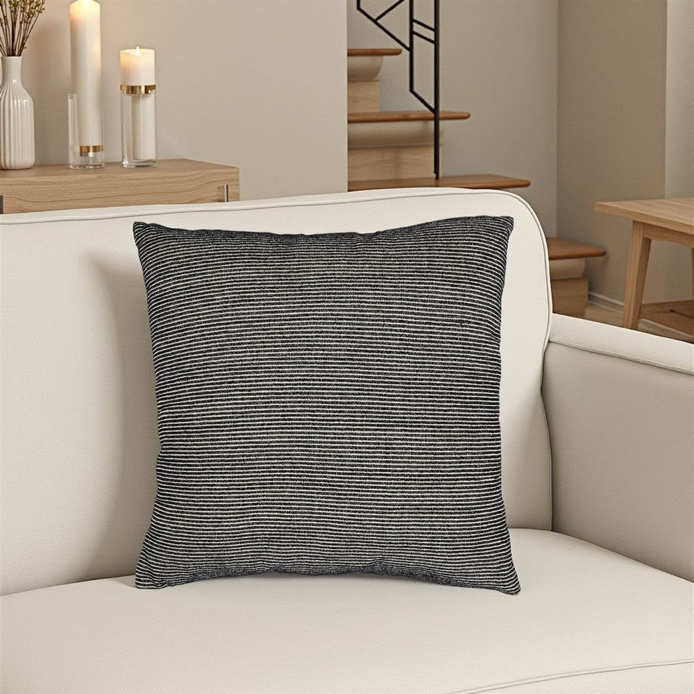 Ashley Square Accent Throw Pillow, 20 Inch, Striped Black Cotton, Gray Brown
