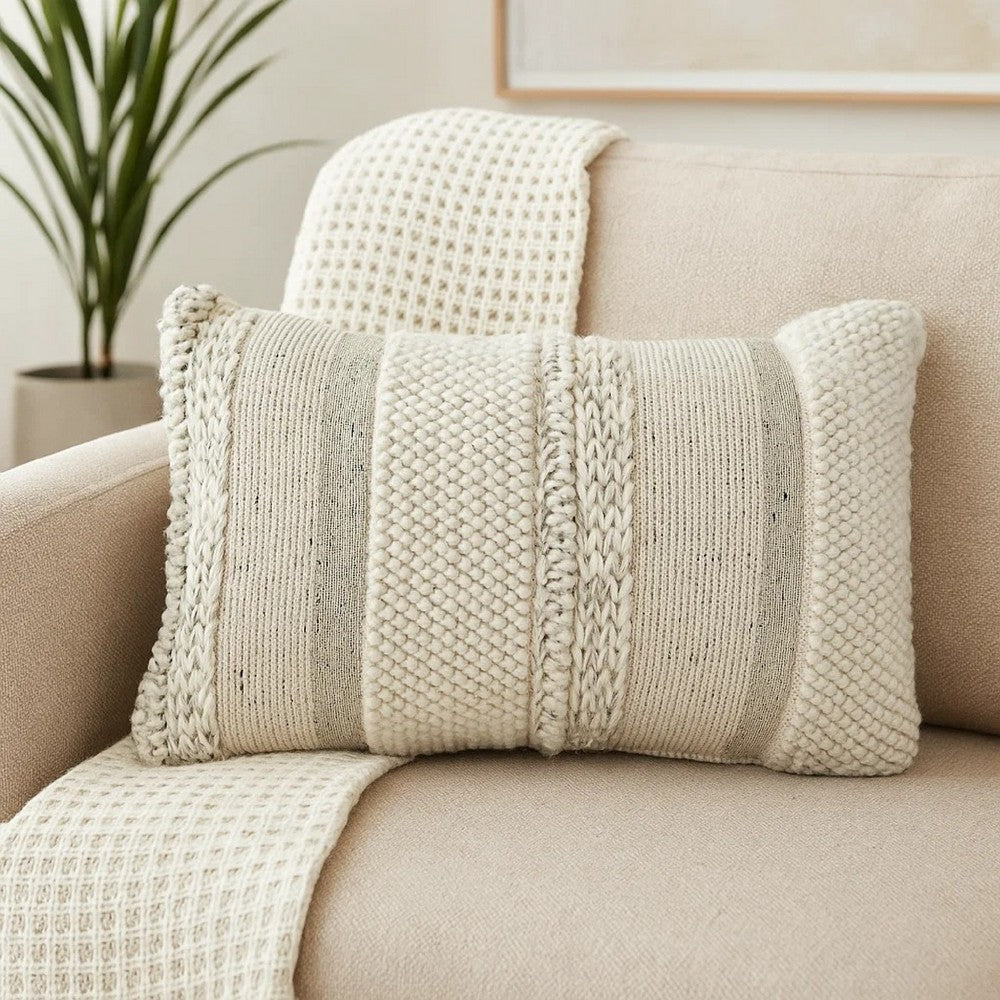 Ashley Lumbar Accent Throw Pillow, Gray White Embossed Stripes, 14 x 20