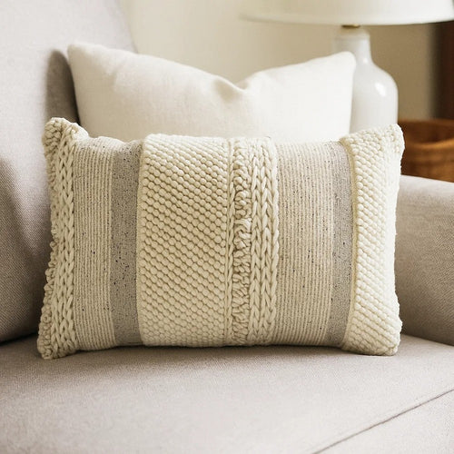 Ashley Lumbar Accent Throw Pillow, Gray White Embossed Stripes, 14 x 20