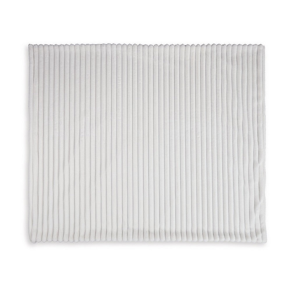 Ashley Visha Throw Blanket, Jacquard Faux Fur Stripes, Modern White Polyester