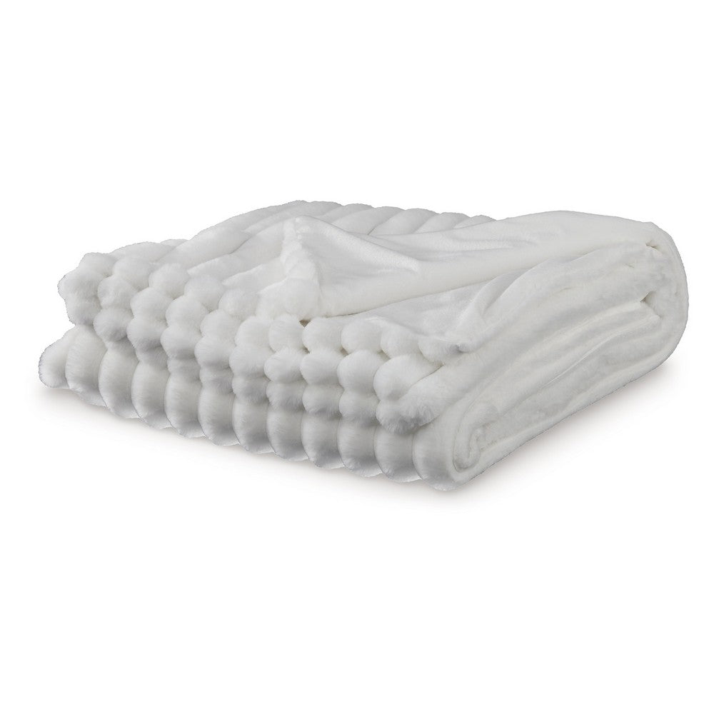 Ashley Visha Throw Blanket, Jacquard Faux Fur Stripes, Modern White Polyester