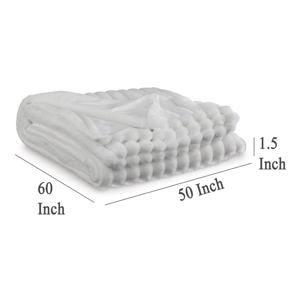 Ashley Visha Throw Blanket, Jacquard Faux Fur Stripes, Modern White Polyester