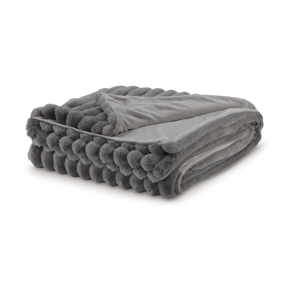 Ashley Visha Throw Blanket Jacquard Faux Fur Stripes Modern Gray Polyester