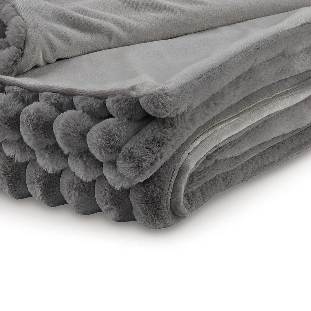 Ashley Visha Throw Blanket Jacquard Faux Fur Stripes Modern Gray Polyester