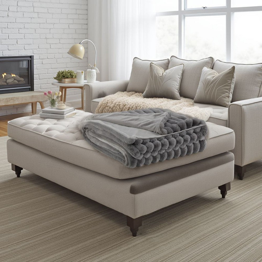 Ashley Visha Throw Blanket, Jacquard Faux Fur Stripes, Modern Gray Polyester