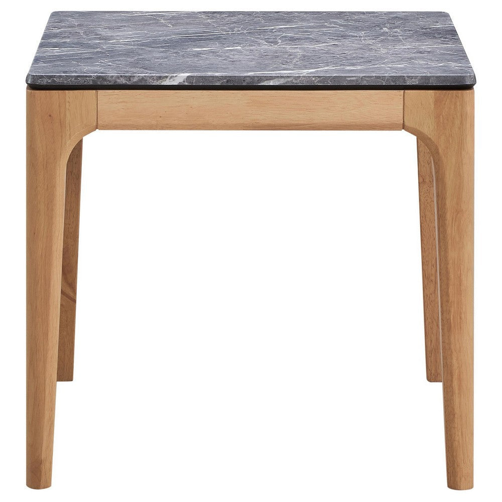 Aris Side End Table 24 Inch Gray Faux Marble Square Light Oak Wood BM329072