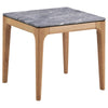 Aris Side End Table, 24 Inch Gray Faux Marble, Square Light Oak Wood