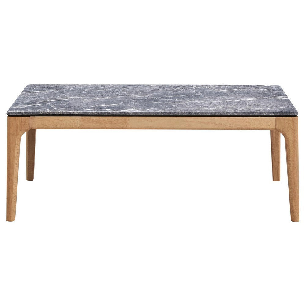 Aris Coffee Table 47 Inch Gray Faux Marble Rectangular Brown Wood BM329073