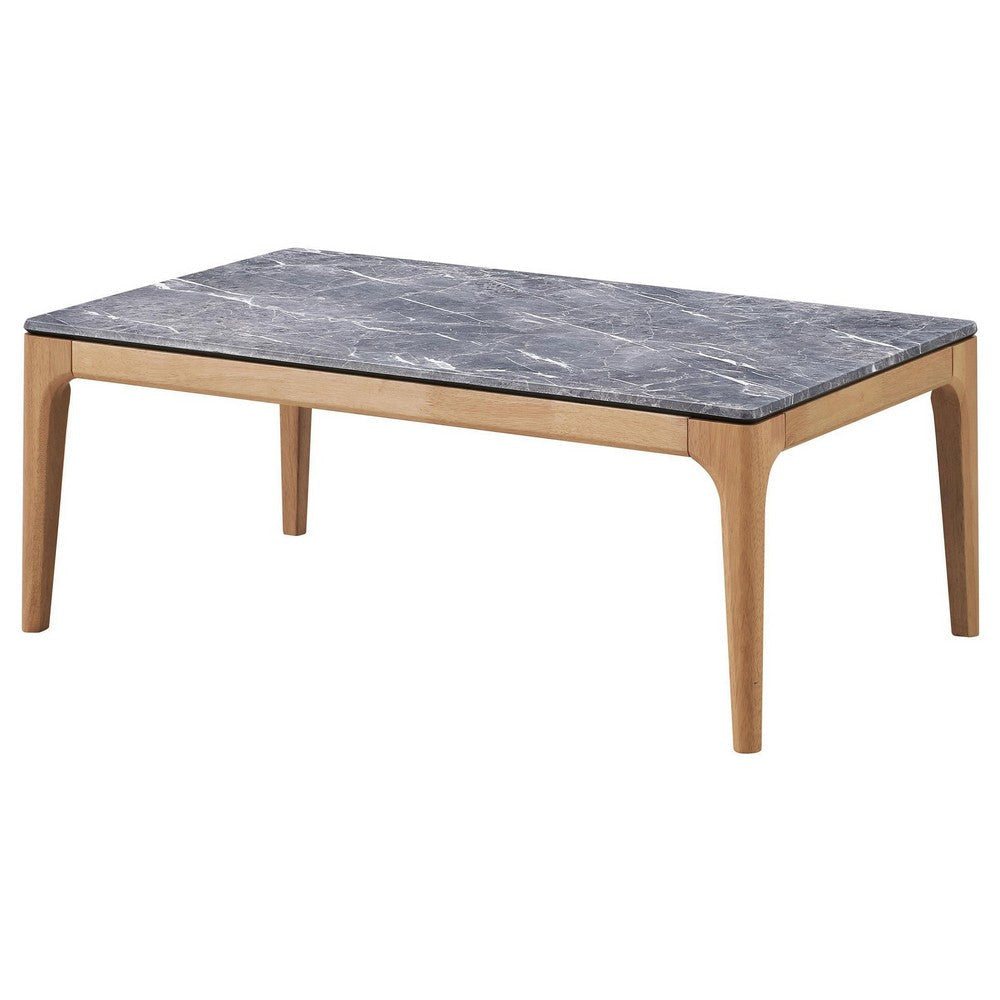 Aris Coffee Table 47 Inch Gray Faux Marble Rectangular Brown Wood BM329073