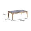 Aris Coffee Table 47 Inch Gray Faux Marble Rectangular Brown Wood BM329073