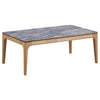 Aris Coffee Table, 47 Inch Gray Faux Marble, Rectangular Brown Wood