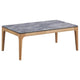 Aris Coffee Table, 47 Inch Gray Faux Marble, Rectangular Brown Wood