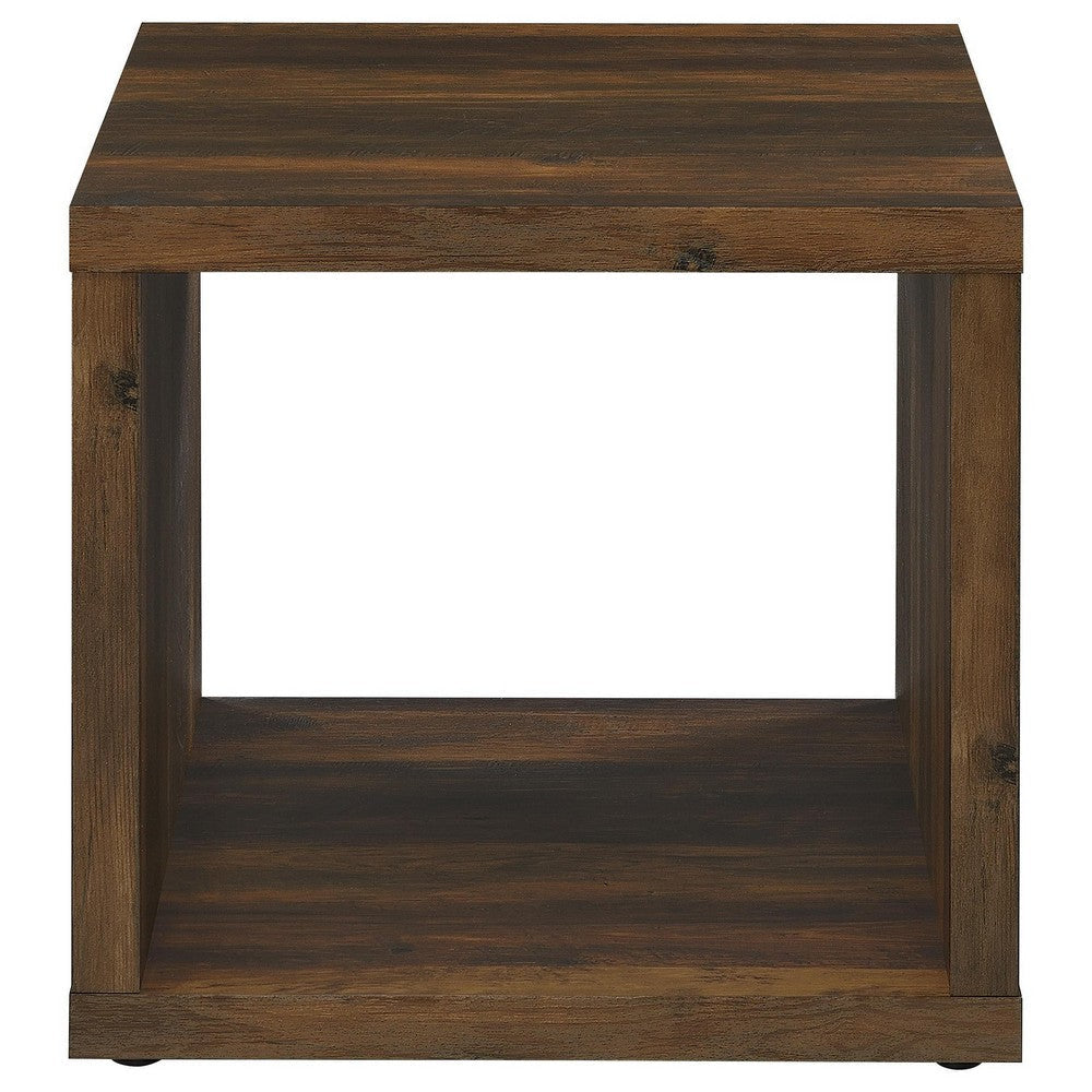 Rizz Side End Table Square Cube Design Open Shelf 23 Inch Dark Brown