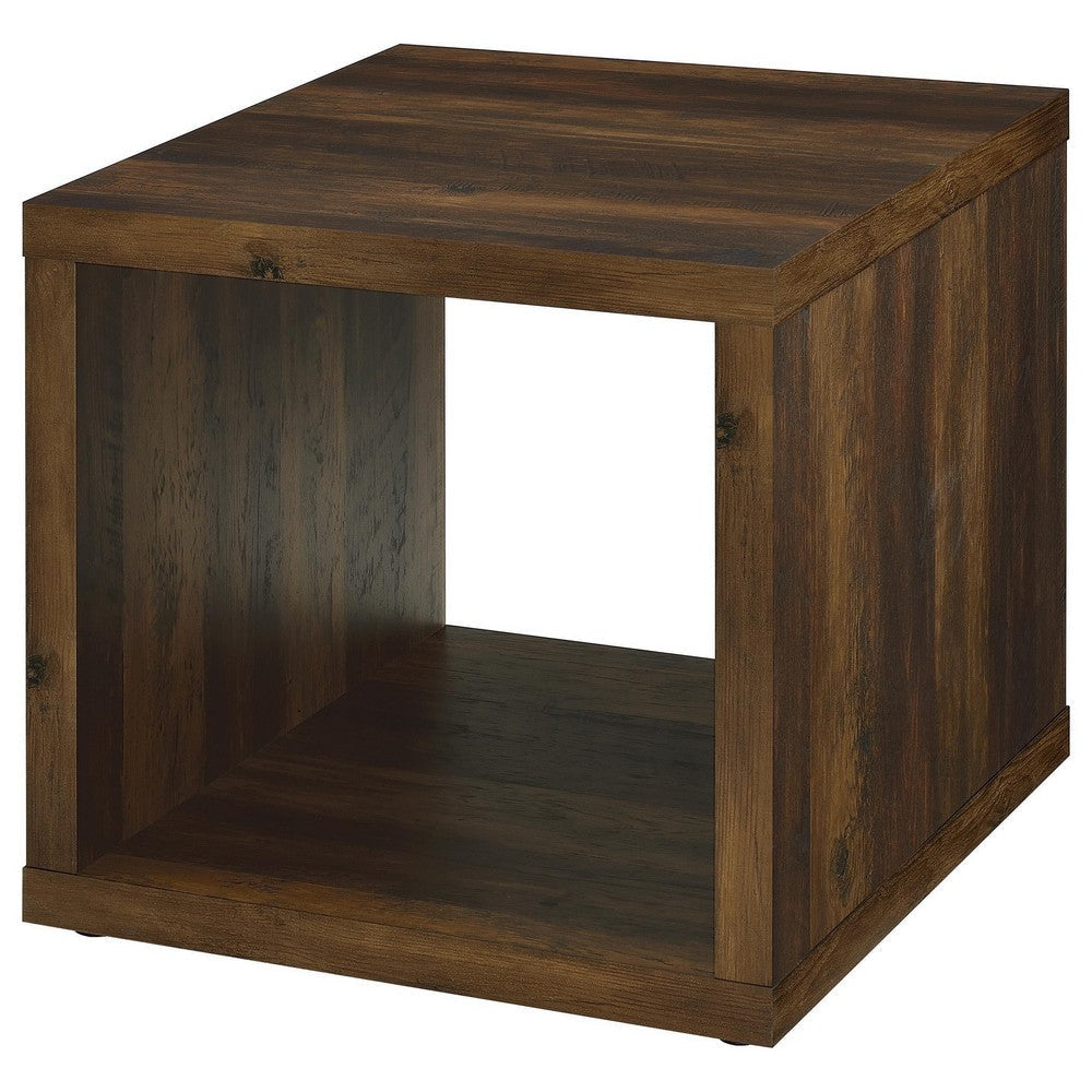 Rizz Side End Table Square Cube Design Open Shelf 23 Inch Dark Brown