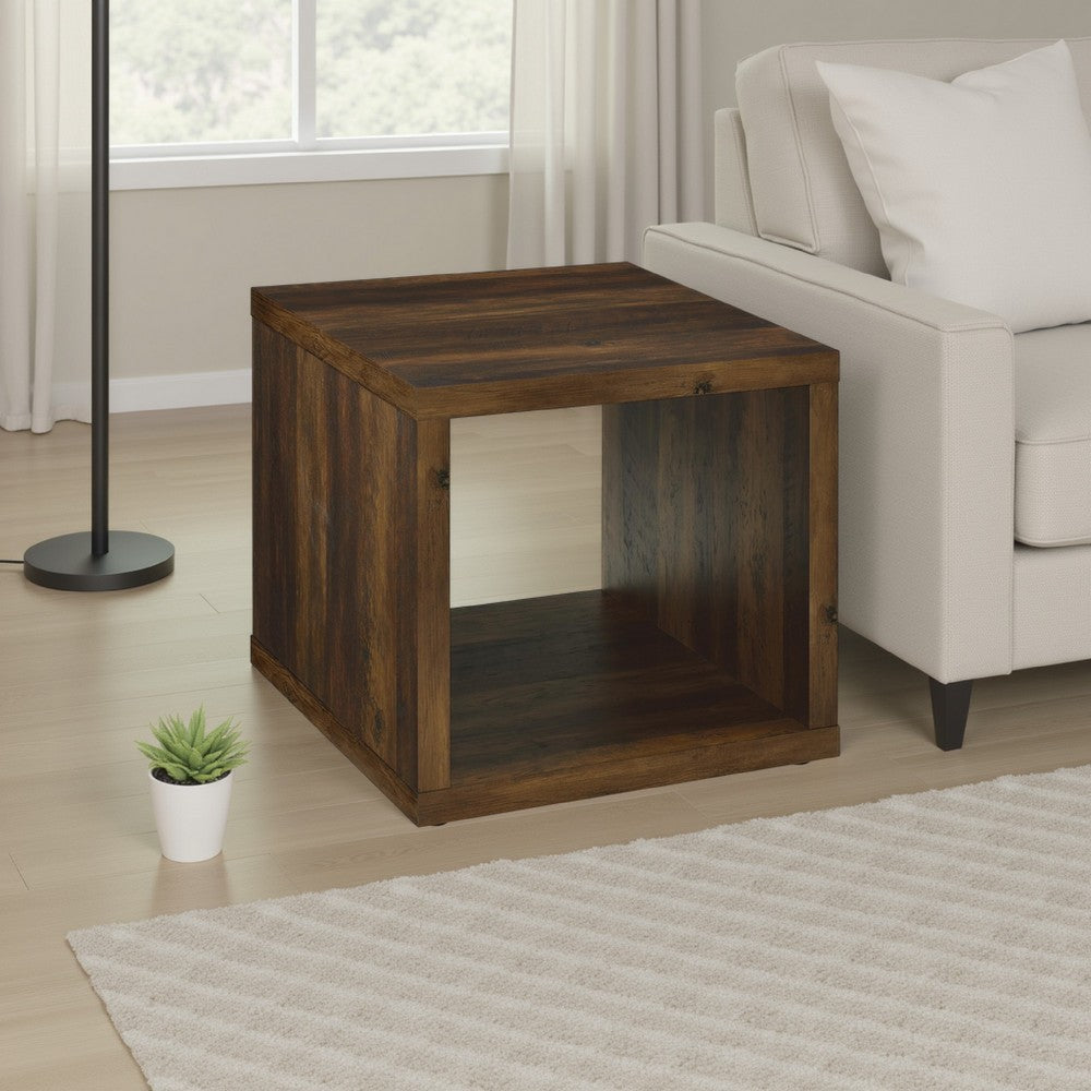 Rizz Side End Table, Square Cube Design Open Shelf, 23 Inch Dark Brown