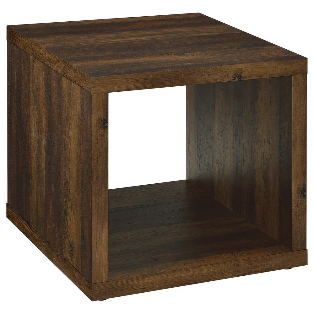 Rizz Side End Table, Square Cube Design Open Shelf, 23 Inch Dark Brown