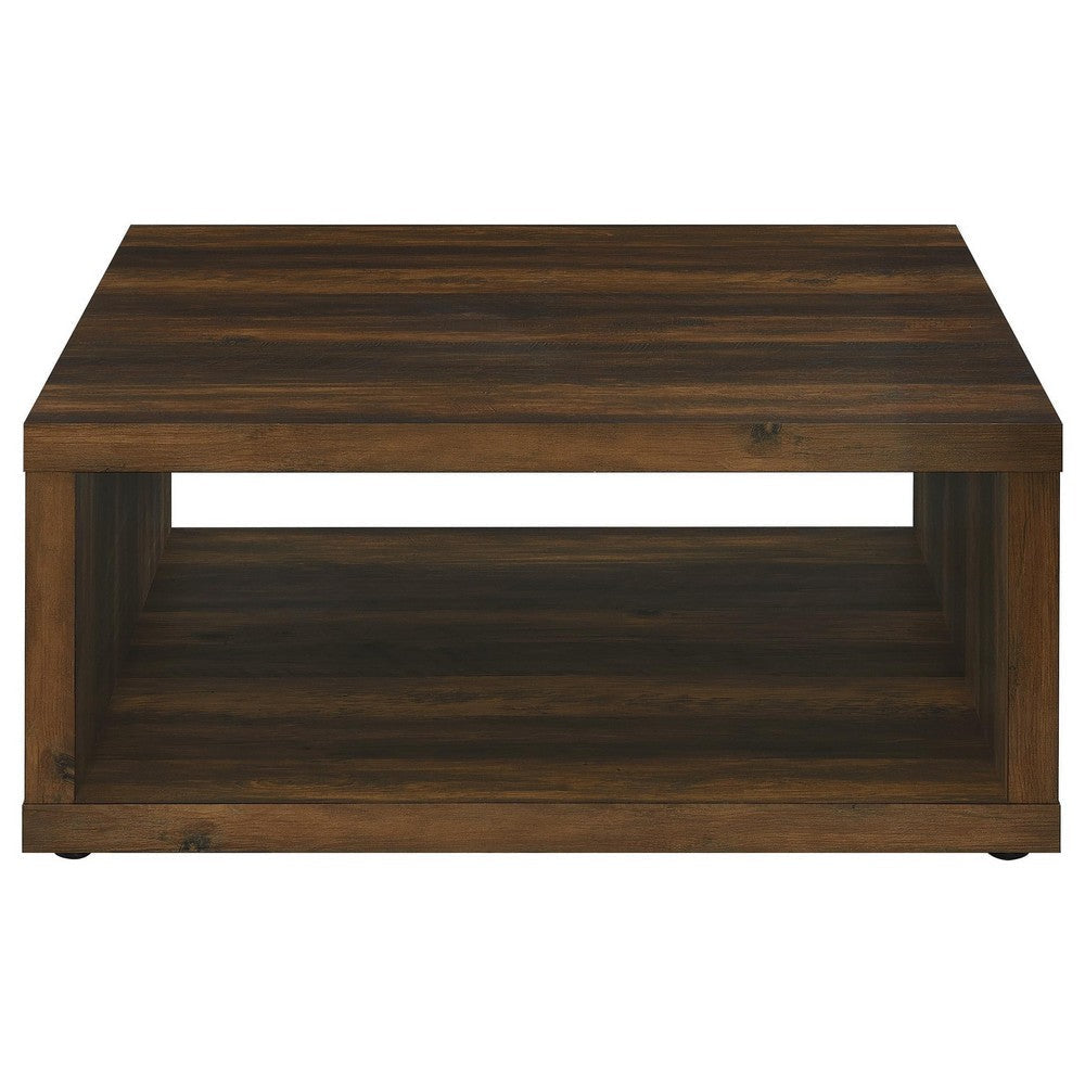 Rizz Coffee Table Square Cube Design Open Shelf 36 Inch Dark Brown