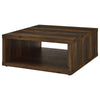 Rizz Coffee Table Square Cube Design Open Shelf 36 Inch Dark Brown