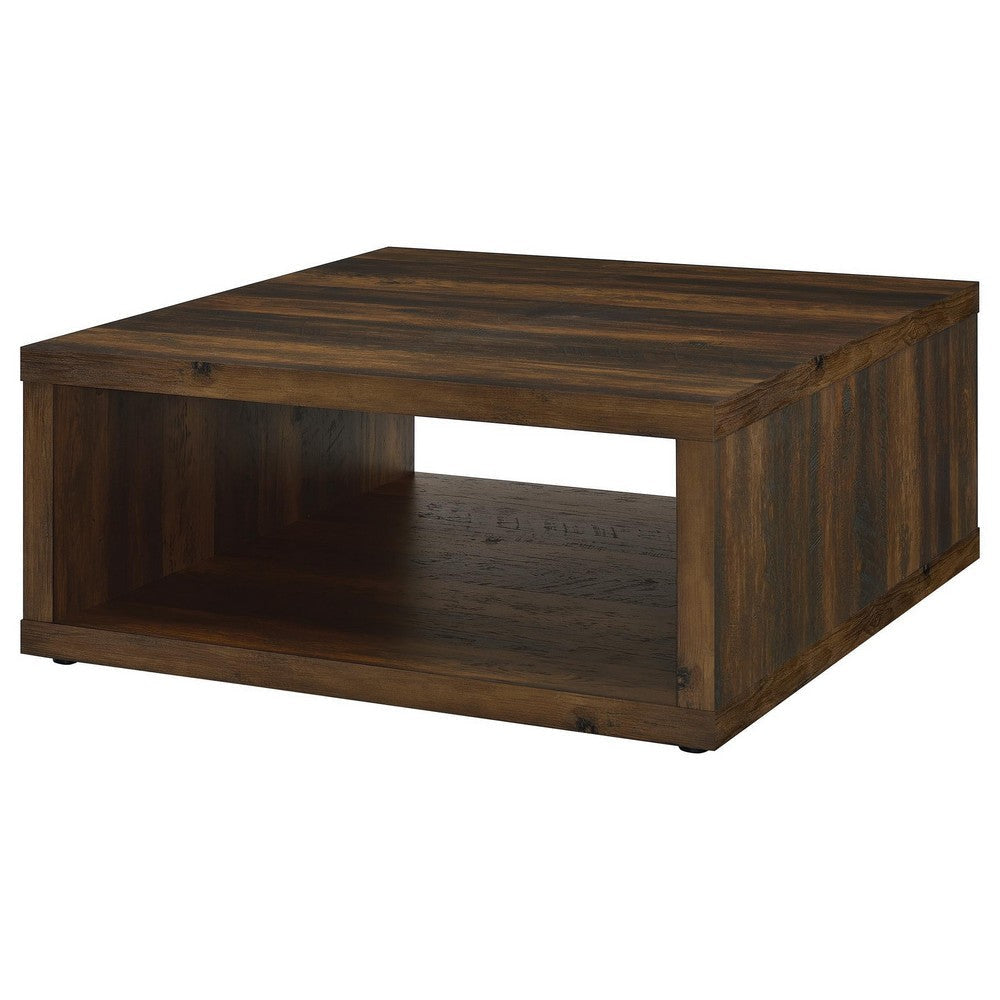 Rizz Coffee Table Square Cube Design Open Shelf 36 Inch Dark Brown