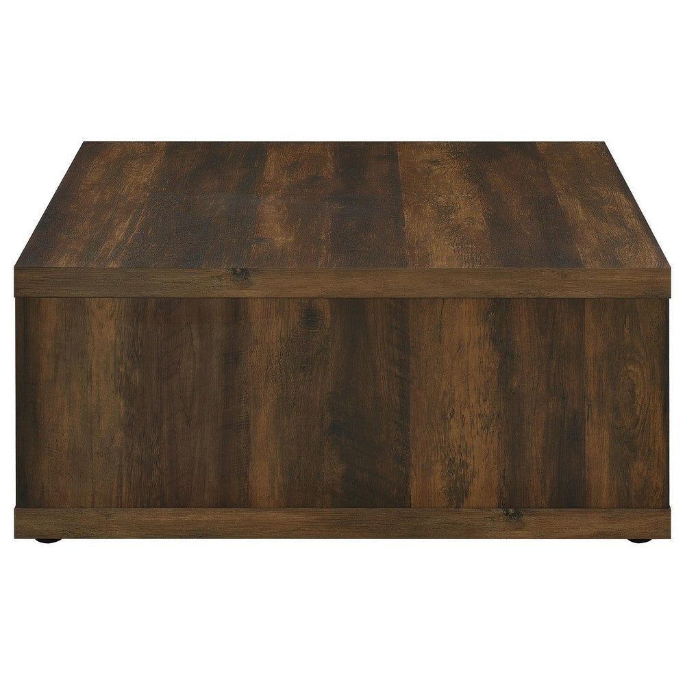 Rizz Coffee Table Square Cube Design Open Shelf 36 Inch Dark Brown