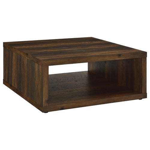 Rizz Coffee Table, Square Cube Design Open Shelf, 36 Inch Dark Brown