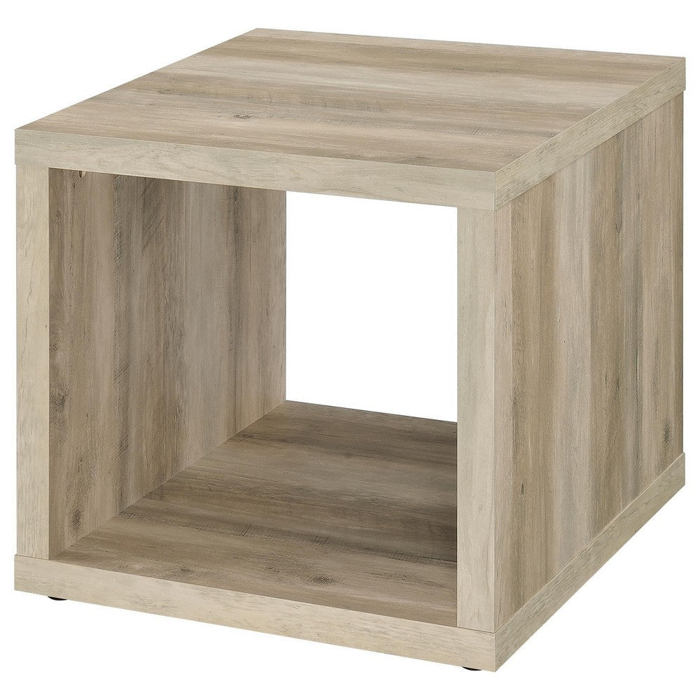 Rizz Side End Table Square Cube Design Shelf 23 Inch Light Brown