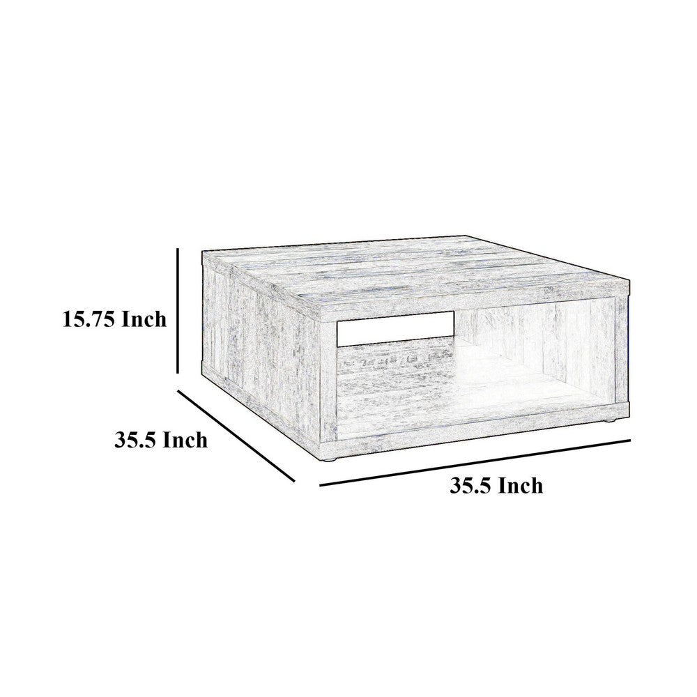 Rizz Coffee Table Square Cube Design Open Shelf 36 Inch Light Brown BM329077