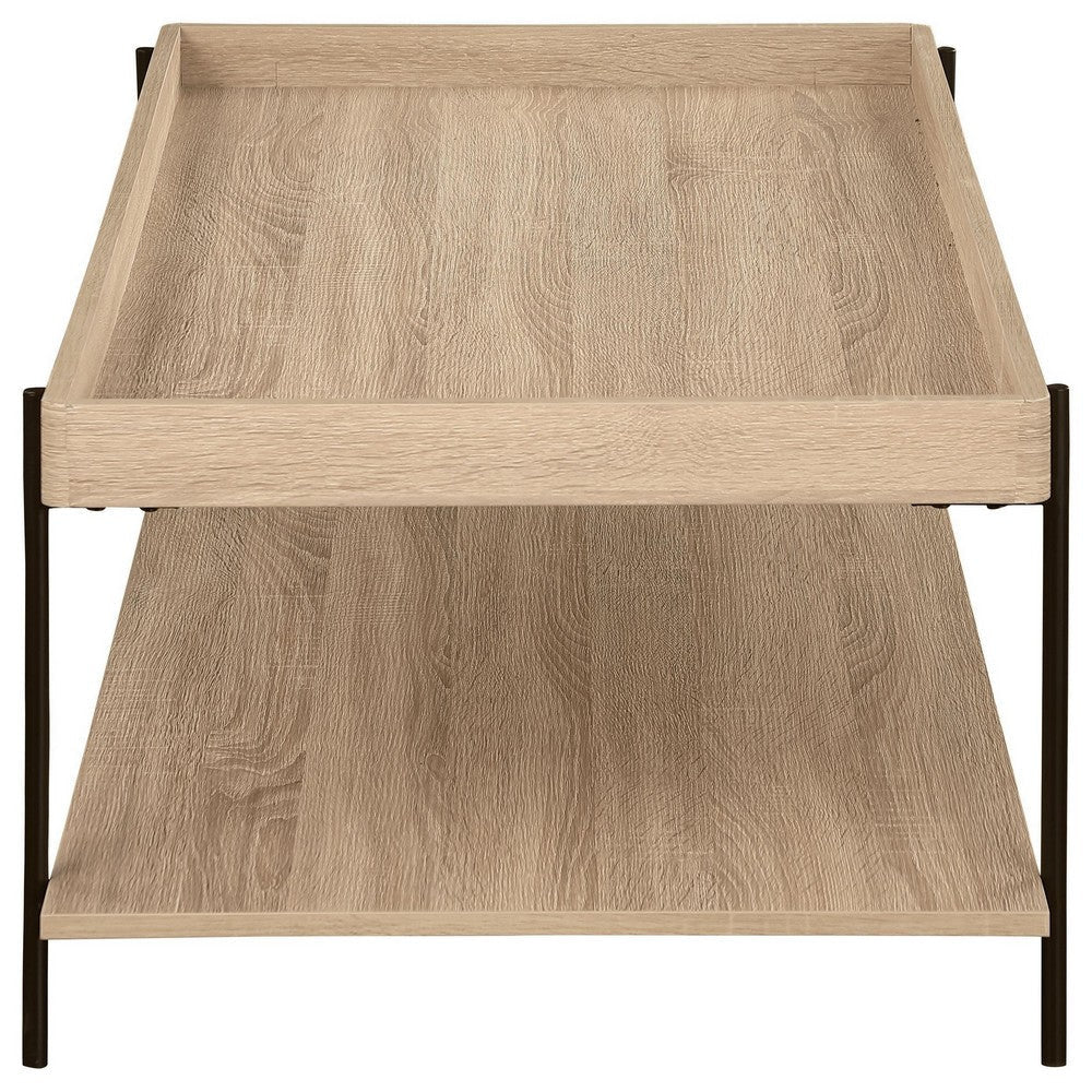 Allen Coffee Table Tray Top Shelf 47 Inch Brown Wood Black Metal BM329079