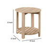 Fowl Round Side End Table Slatted Lower Shelf 22 Inch Natural Brown BM329080