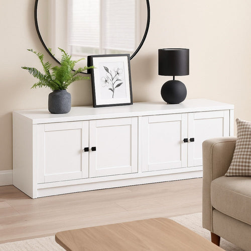 Donna TV Stand Media Cabinet with 4 Doors, White Melamine 78 Inch