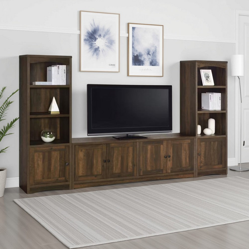 Donna 3pc TV Stand Cabinet Wall Unit, 2 Media Tower, Brown 78" Inch