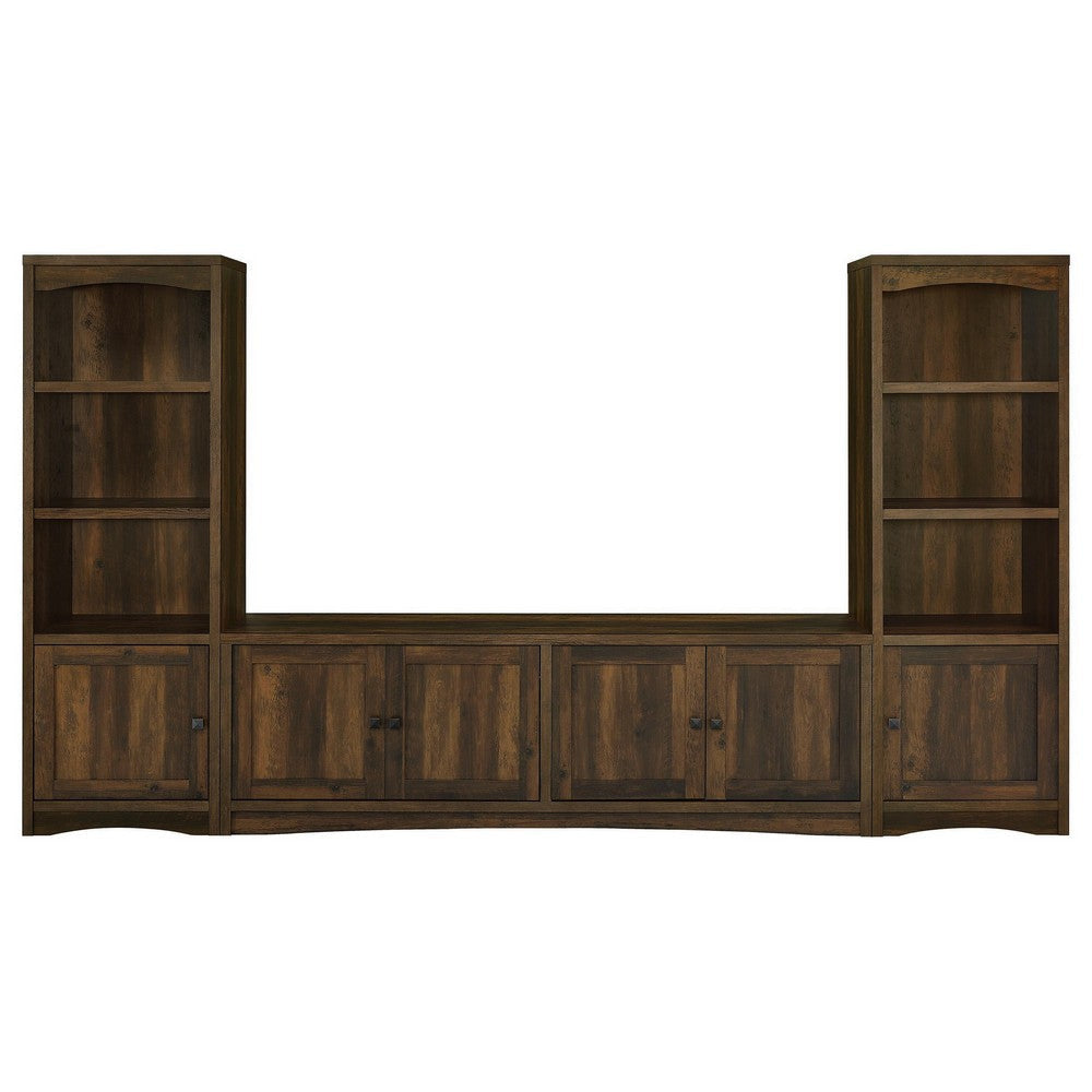 Donna 3pc TV Stand Cabinet Wall Unit, 2 Media Tower, Brown 78" Inch