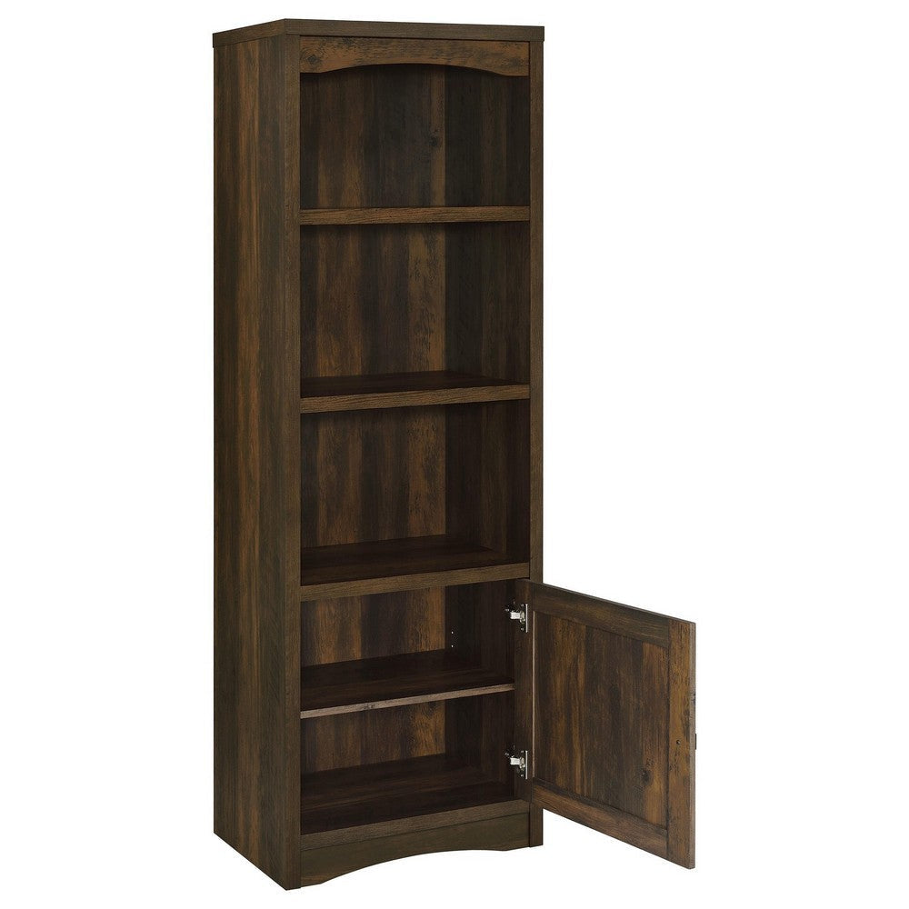 Donna Media Tower Pier Cabinet Adjustable Shelves Brown Wood 71 Inch