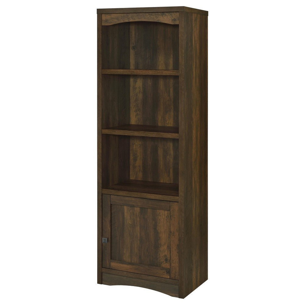 Donna Media Tower Pier Cabinet Adjustable Shelves Brown Wood 71 Inch