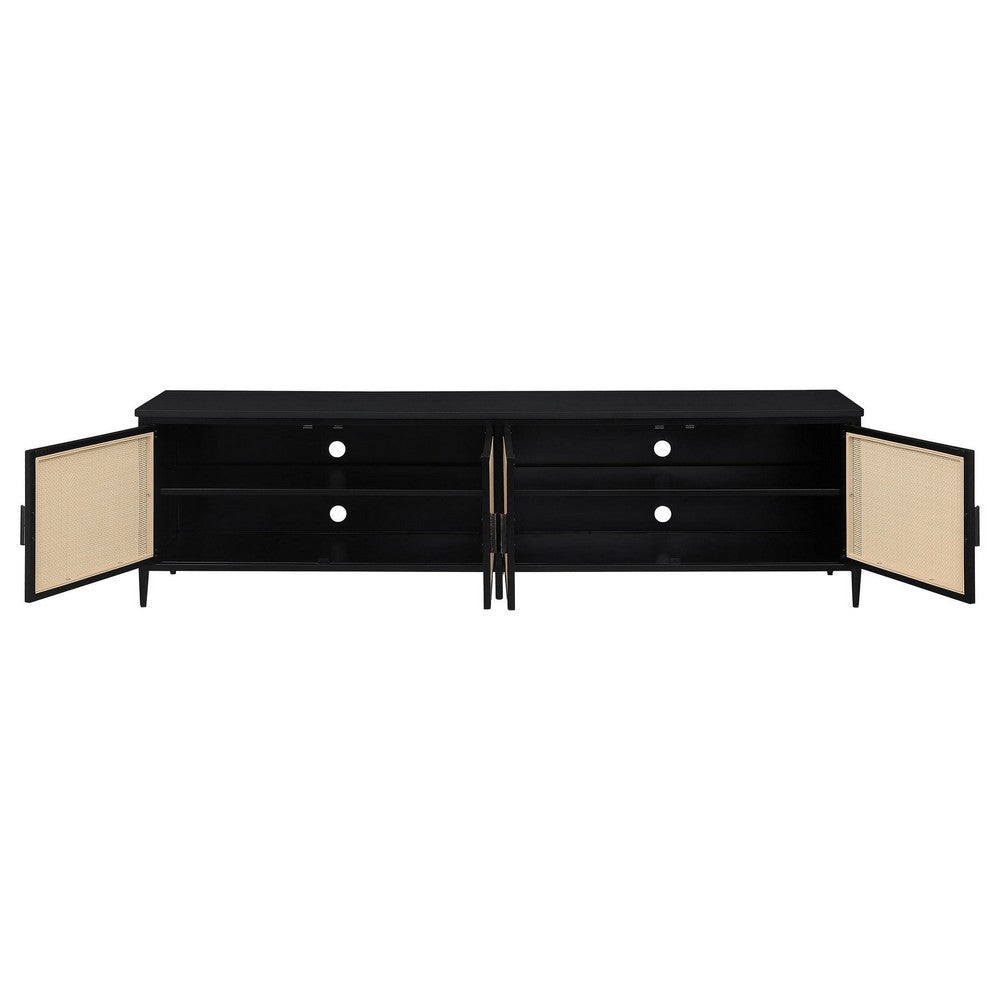 Lanie TV Stand Media Cabinet 4 Door PE Cane Front Black 78 Inch BM329091